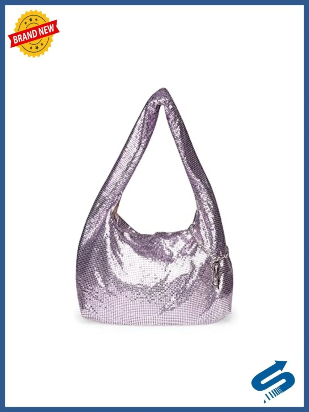 Chainmail Hobo Purse with Logo Dangle, Polyurethane, Shoulder Bag